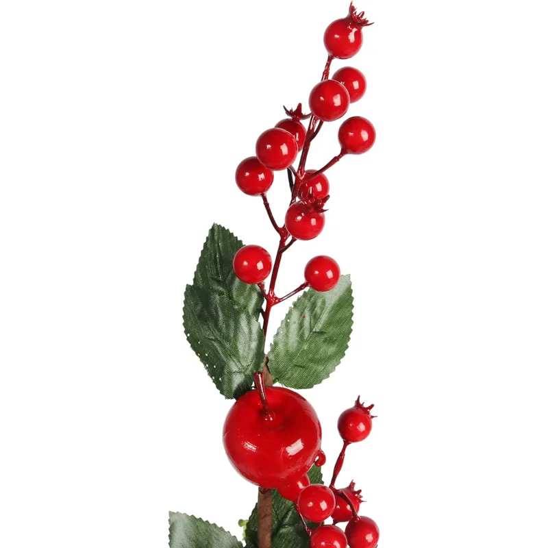 Gałązka Jarzębiny Z Jabłkami I Liśćmi 72 cm - Czerwona