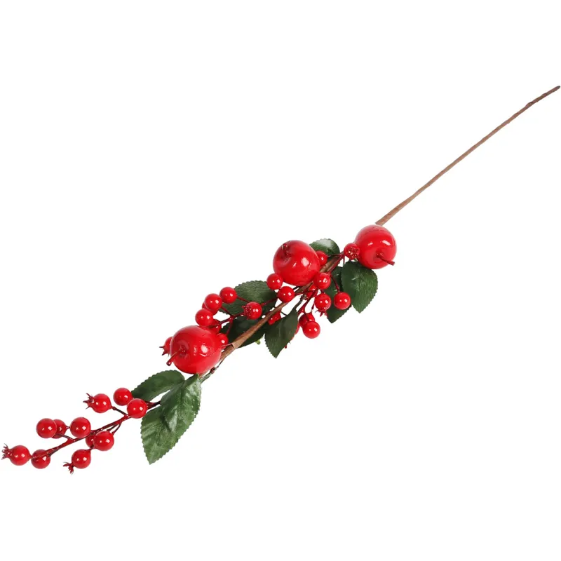 Gałązka Jarzębiny Z Jabłkami I Liśćmi 72 cm - Czerwona