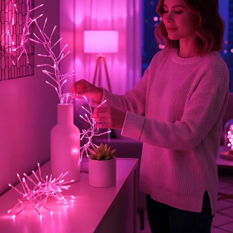 Lampki Choinkowe 288 LED Typu Gąsienica Cluster W Kolorze Różowym 2 m