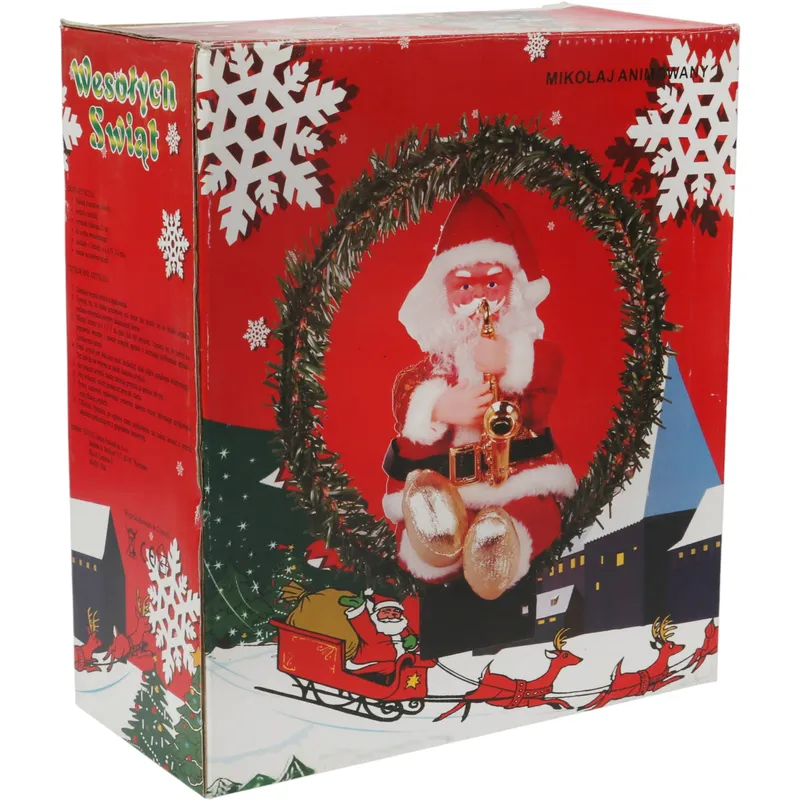 Figurka Świętego Mikołaja Animowana, Ruchoma, Z Dźwiękiem, Podświetlona, 25 cm - Czerwona