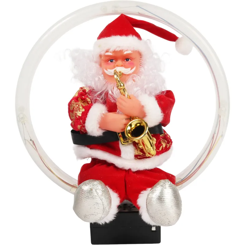 Figurka Świętego Mikołaja Animowana, Ruchoma, Z Dźwiękiem, Podświetlona, 25 cm - Czerwona