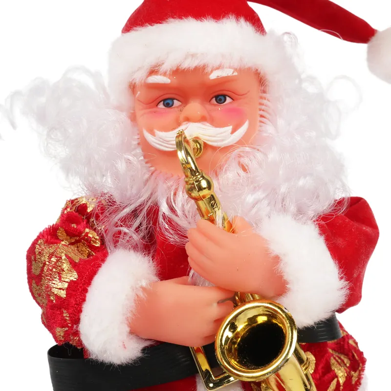 Figurka Świętego Mikołaja Animowana, Ruchoma, Z Dźwiękiem, Podświetlona, 25 cm - Czerwona