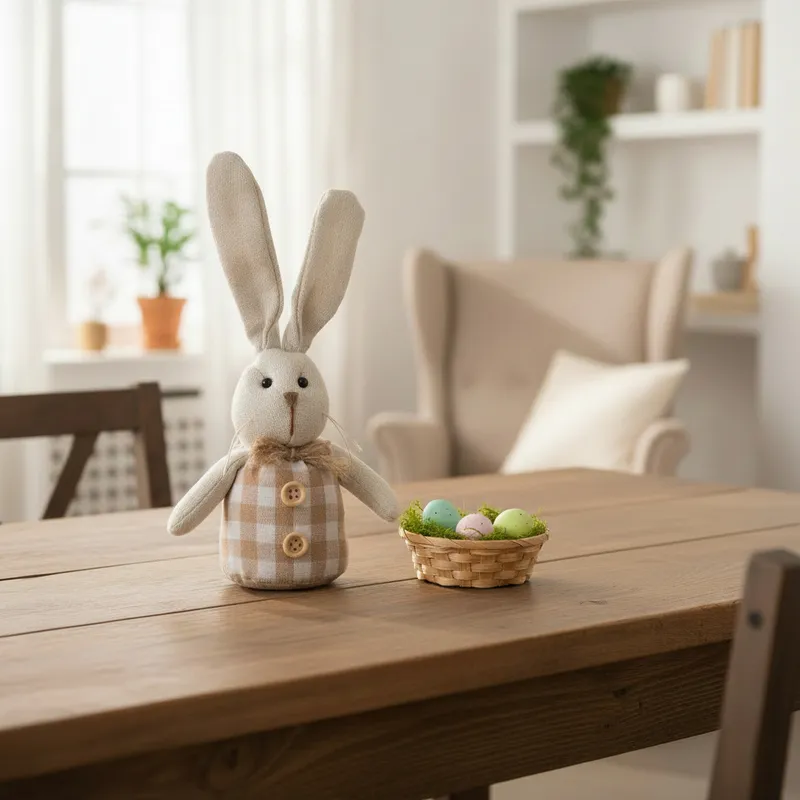 Zając STOJĄCY Lniany Ozdoba Wielkanocna Figurka 20 cm CH