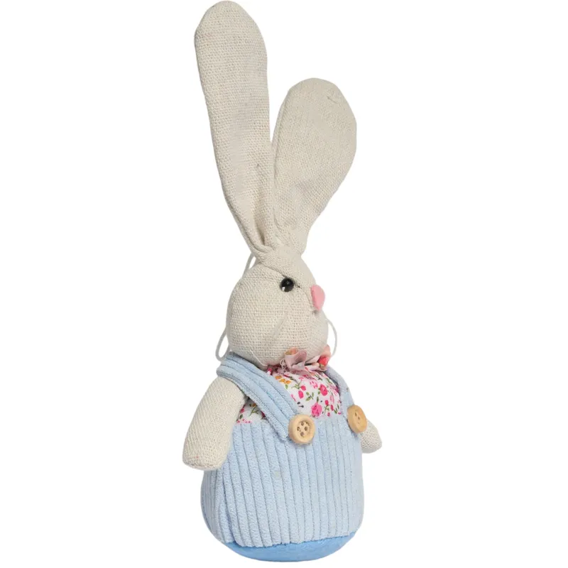 Zając STOJĄCY Lniany Ozdoba Wielkanocna Figurka 19 cm - Niebieska