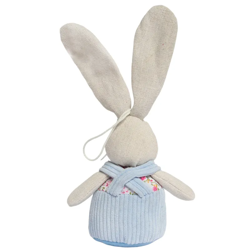 Zając STOJĄCY Lniany Ozdoba Wielkanocna Figurka 19 cm - Niebieska