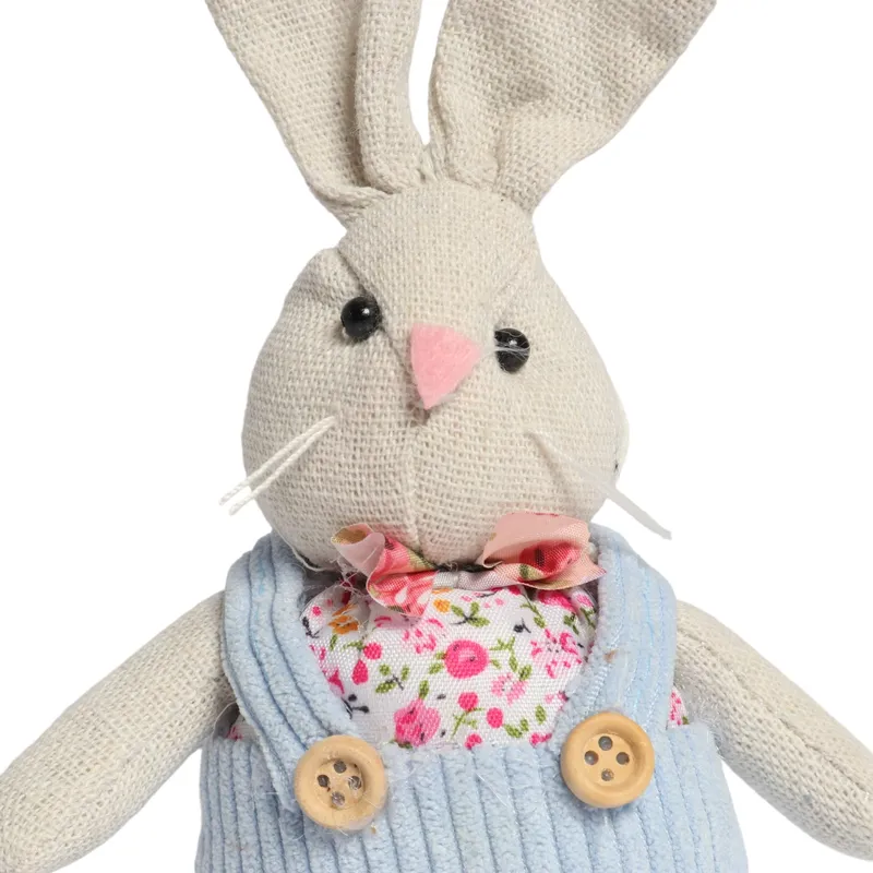Zając STOJĄCY Lniany Ozdoba Wielkanocna Figurka 19 cm - Niebieska