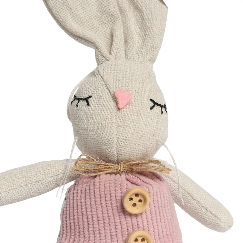 Zając STOJĄCY Lniany Ozdoba Wielkanocna Figurka 19 cm - Różowa