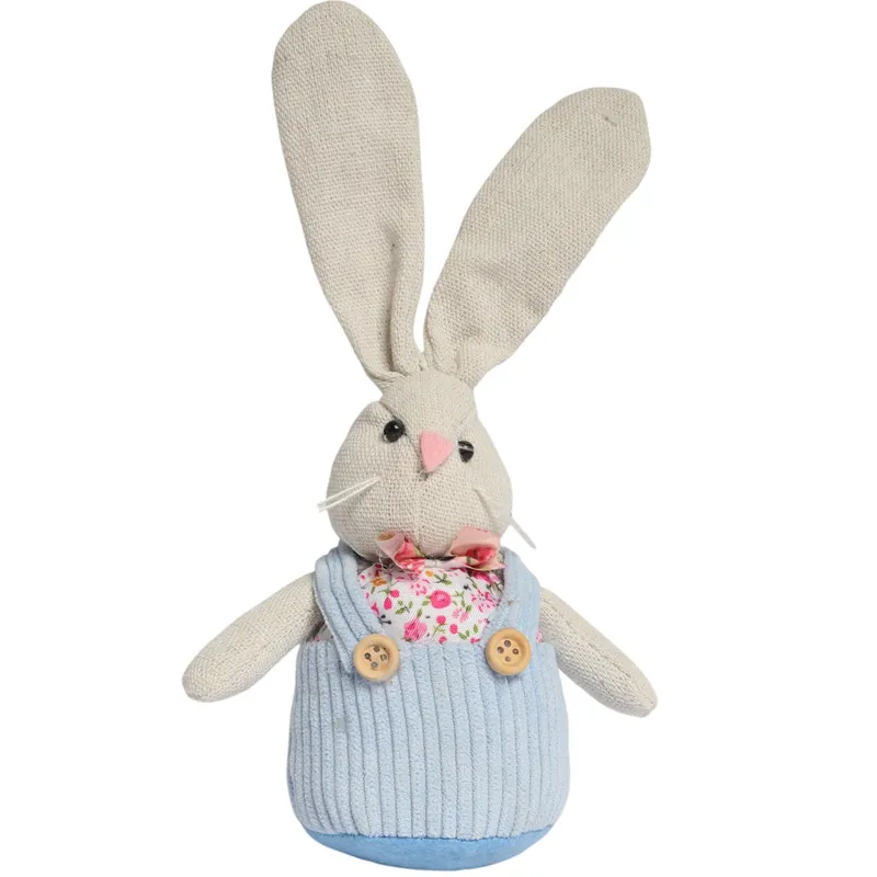 Zając STOJĄCY Lniany Ozdoba Wielkanocna Figurka 19 cm - Niebieska