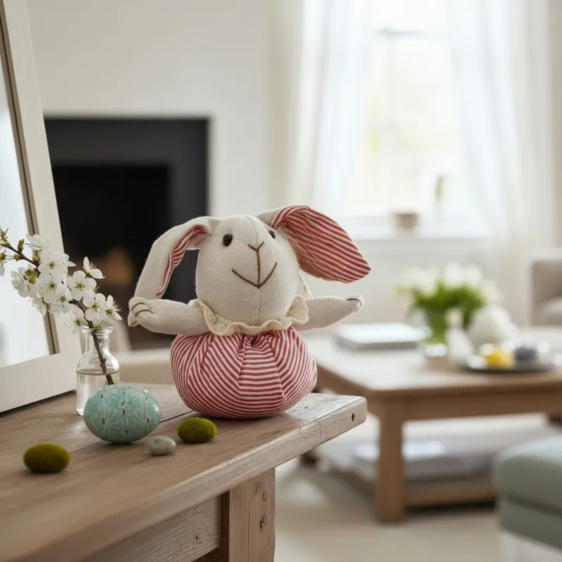 Zając STOJĄCY Lniany Ozdoba Wielkanocna Figurka 16 cm