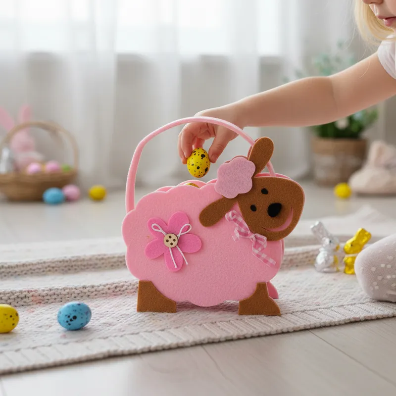 Torebka Na Prezent Upominek Wielkanocna Filcowa BARANEK - Różowy