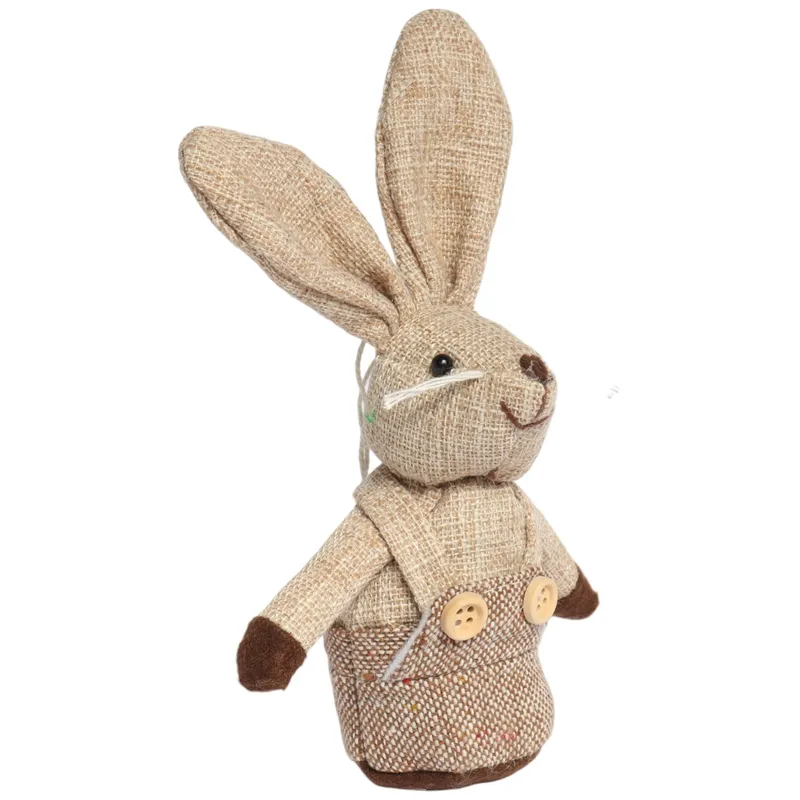 Zając STOJĄCY Lniany Ozdoba Wielkanocna Figurka 18 cm CH - Brązowa