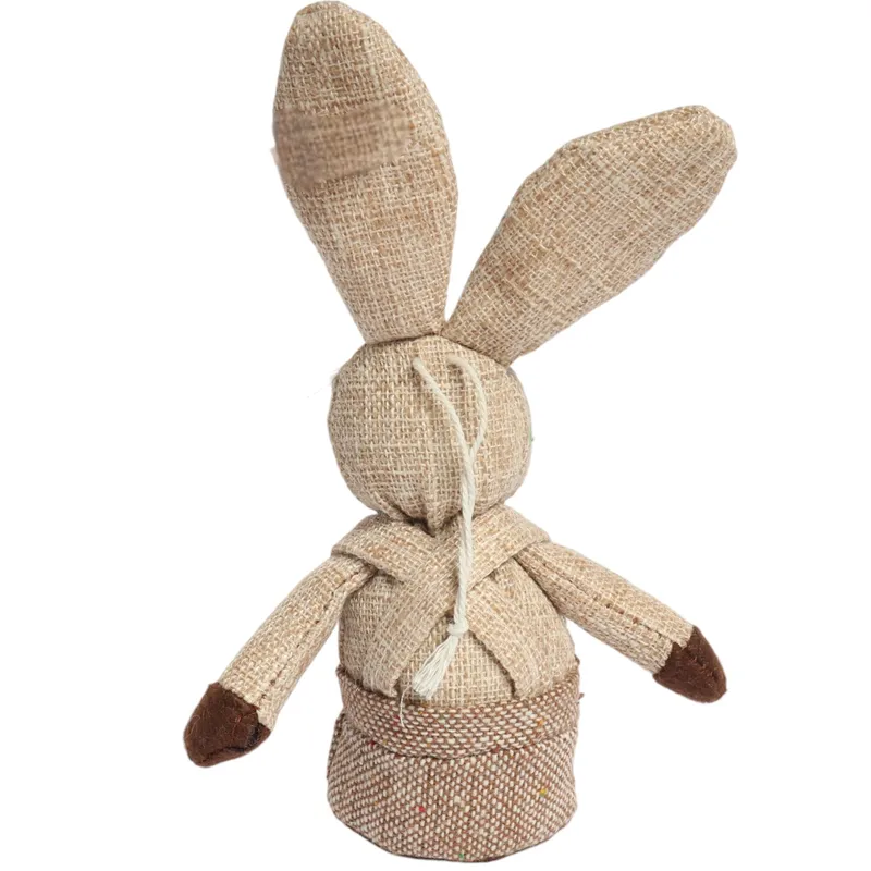 Zając STOJĄCY Lniany Ozdoba Wielkanocna Figurka 18 cm CH - Brązowa