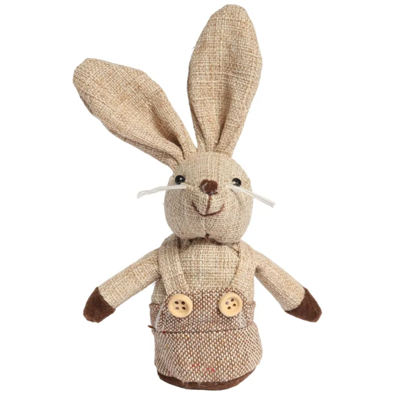 Zając STOJĄCY Lniany Ozdoba Wielkanocna Figurka 18 cm CH - Brązowa