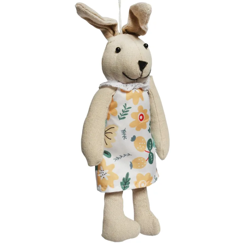 Zając Zawieszka Lniana Ozdoba Wielkanocna Figurka W Sukience W Kwiatki 26 cm