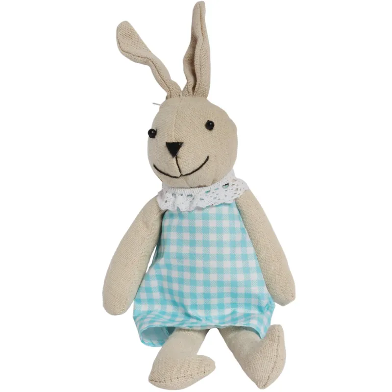 Zając Zawieszka Lniana Ozdoba Wielkanocna Figurka W Niebieskiej Sukience 26 cm