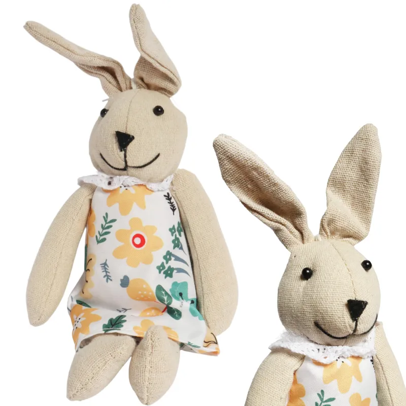 Zając Zawieszka Lniana Ozdoba Wielkanocna Figurka W Sukience W Kwiatki 26 cm