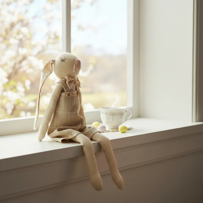 Zając Siedzący Ozdoba Wielkanocna Figurka W Sukience W Kratę 48 cm II