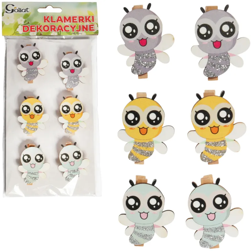 Klamerki Drewniane Spinacze Mini Z Pszczółką 6 szt