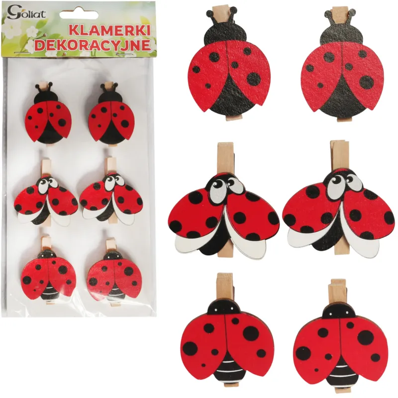 Klamerki Drewniane Spinacze Mini Z Biedronką 6 szt