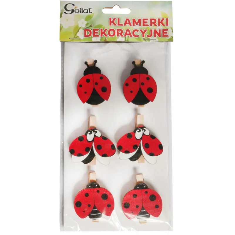 Klamerki Drewniane Spinacze Mini Z Biedronką 6 szt
