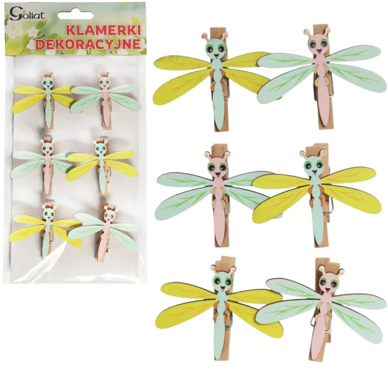 Klamerki Drewniane Spinacze Mini Z Ważką 6 szt