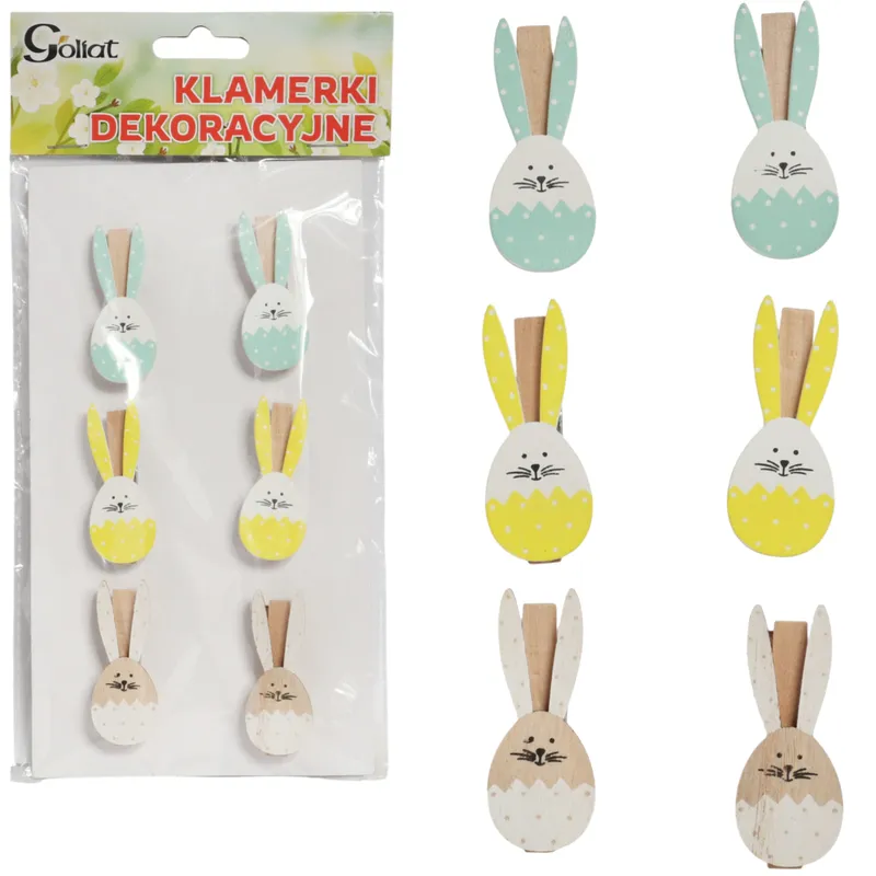Klamerki Drewniane Spinacze Mini Z Zajączkiem W 6 szt