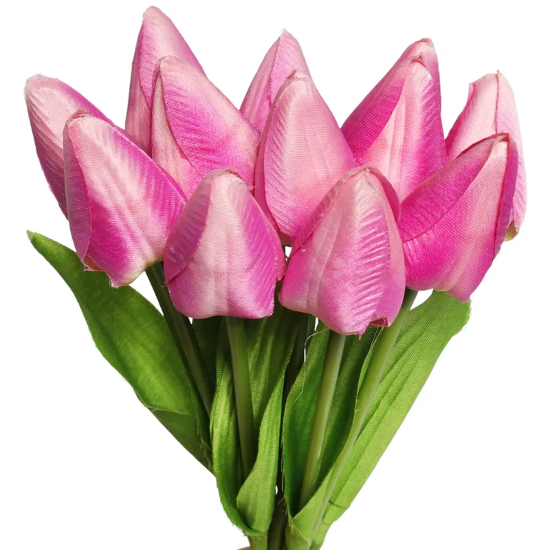 Bukiet 12 TULIPANÓW W PĘCZKU Z RAFIĄ 32 cm - Różowe