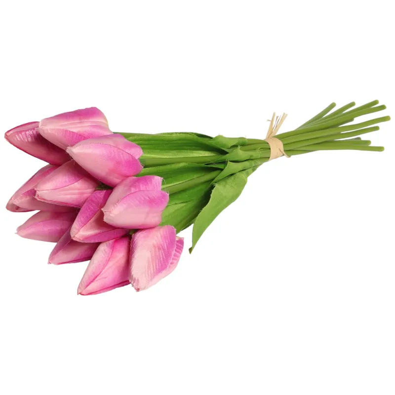 Bukiet 12 TULIPANÓW W PĘCZKU Z RAFIĄ 32 cm - Różowe