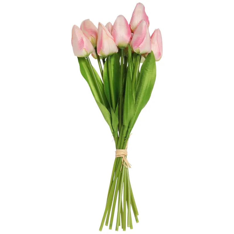 Bukiet 12 TULIPANÓW W PĘCZKU Z RAFIĄ 32 cm Jasno - Różowe