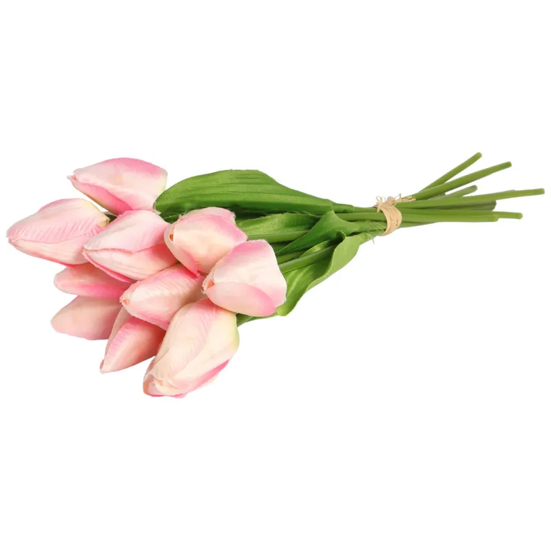 Bukiet 12 TULIPANÓW W PĘCZKU Z RAFIĄ 32 cm Jasno - Różowe