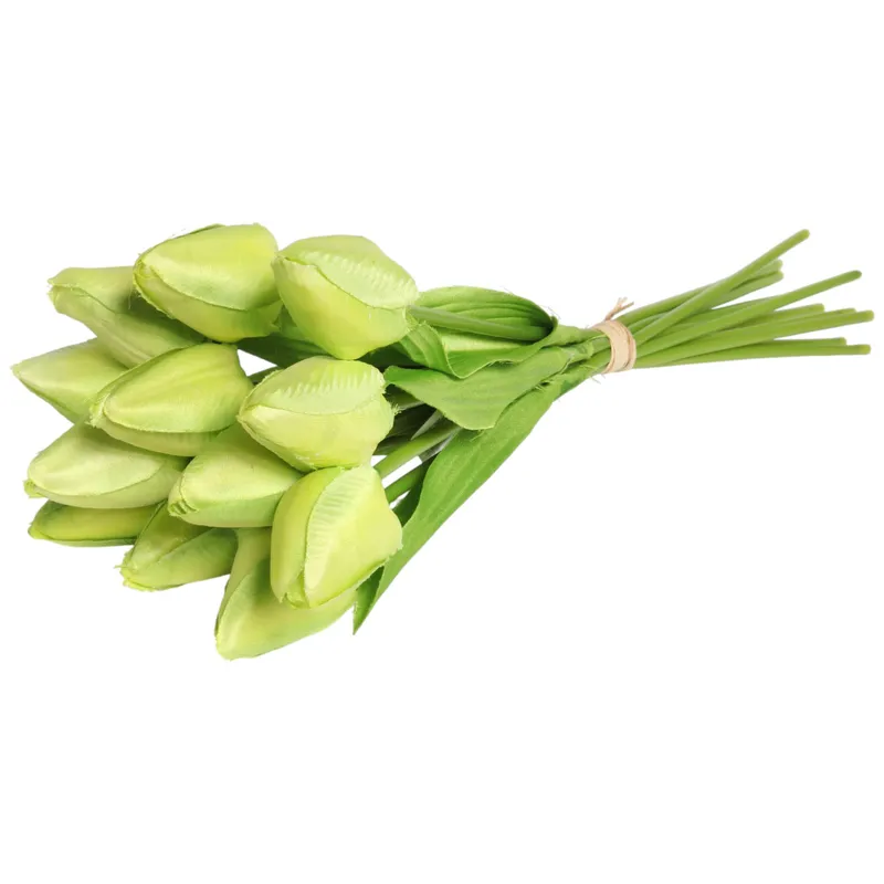 Bukiet 12 TULIPANÓW W PĘCZKU Z RAFIĄ 32 cm - Zielony