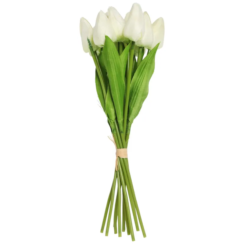 Bukiet 12 TULIPANÓW W PĘCZKU Z RAFIĄ 32 cm - Biały