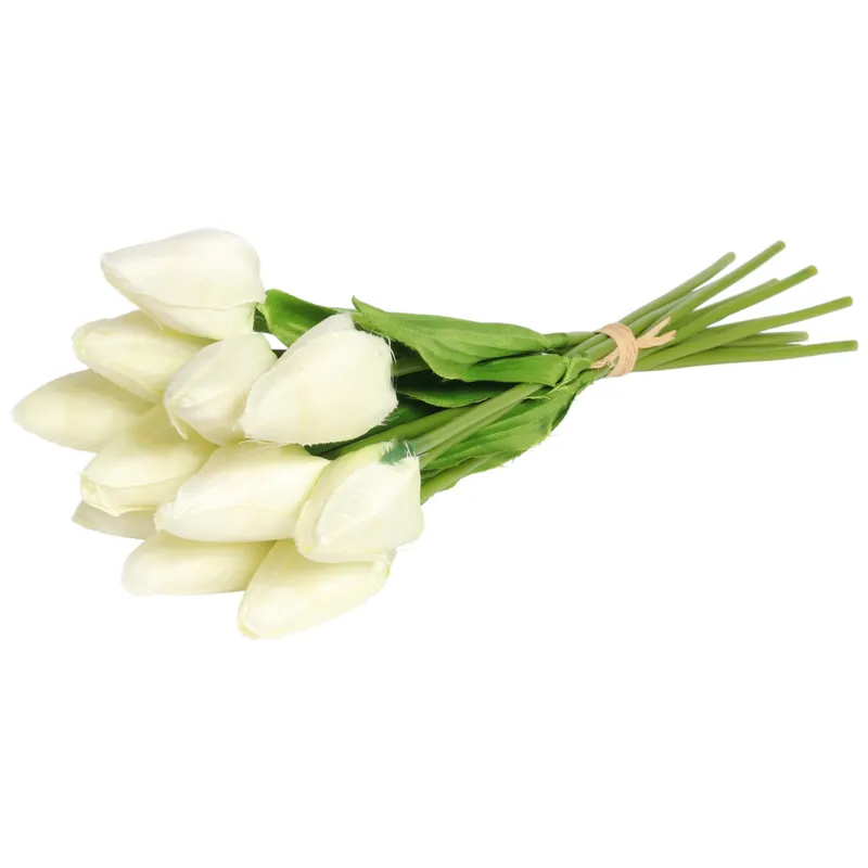 Bukiet 12 TULIPANÓW W PĘCZKU Z RAFIĄ 32 cm - Biały