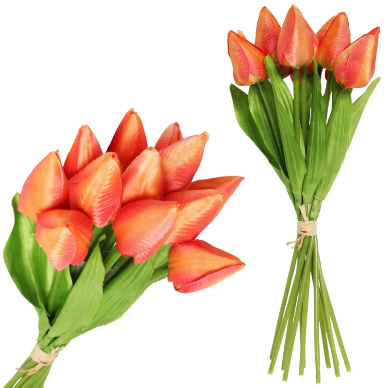 Bukiet 12 TULIPANÓW W PĘCZKU Z RAFIĄ 32 cm - Pomarańczowe
