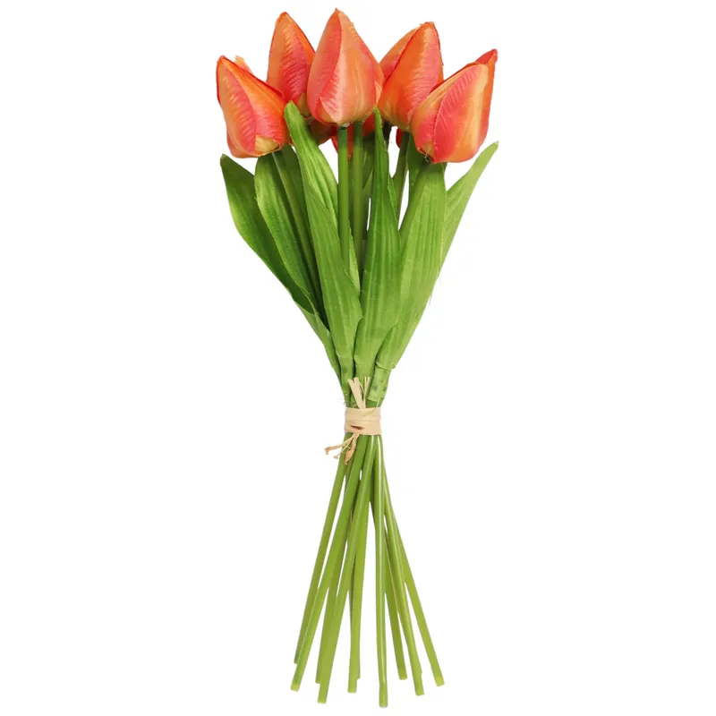 Bukiet 12 TULIPANÓW W PĘCZKU Z RAFIĄ 32 cm - Pomarańczowe