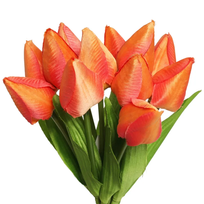 Bukiet 12 TULIPANÓW W PĘCZKU Z RAFIĄ 32 cm - Pomarańczowe