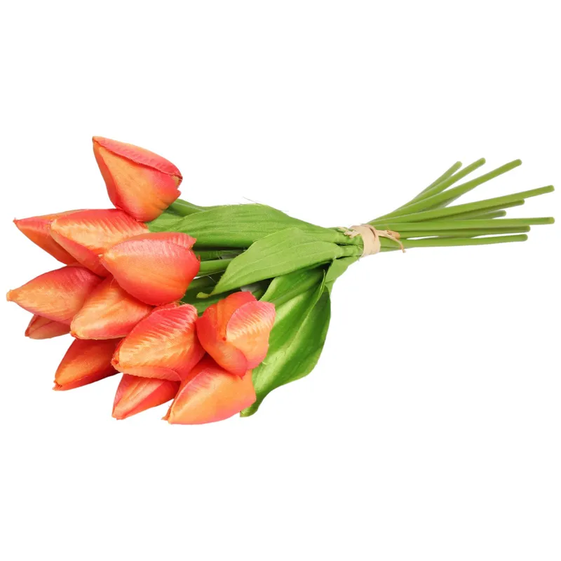 Bukiet 12 TULIPANÓW W PĘCZKU Z RAFIĄ 32 cm - Pomarańczowe