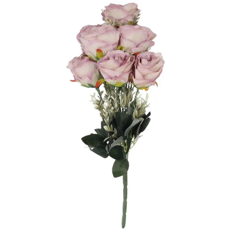 BUKIET 12 RÓŻ Z DODATKAMI Sztuczne Kwiaty Do Wazonu KOMPOZYCJA 48 cm - Różowa