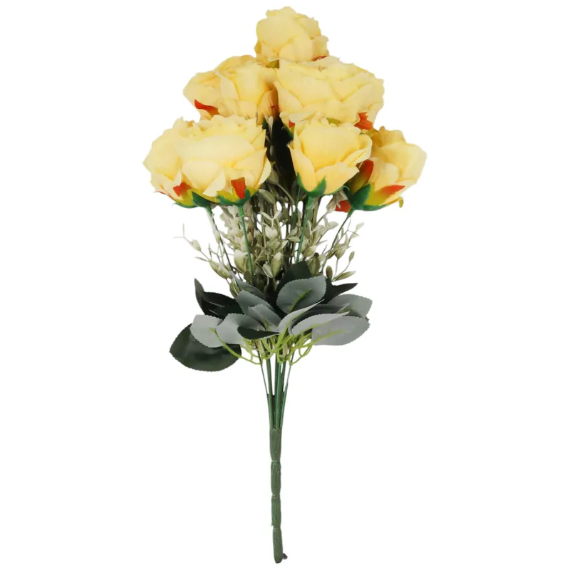 BUKIET 12 RÓŻ Z DODATKAMI Sztuczne Kwiaty Do Wazonu KOMPOZYCJA 48 cm - Żółta