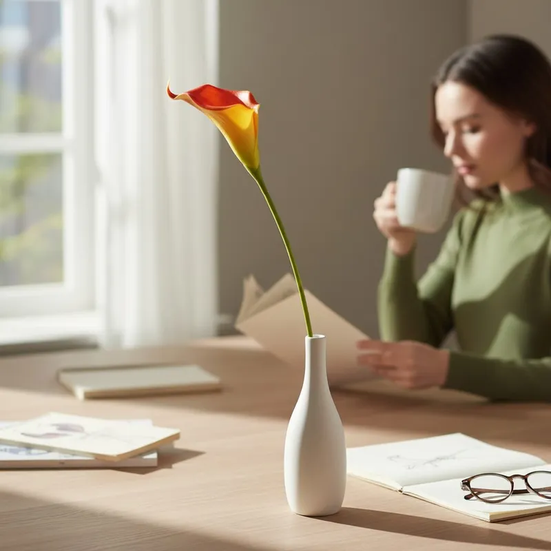 KALIA CALLA SILIKON GAŁĄZKA SZTUCZNA 67 cm - Pomarańczowo-Żółta