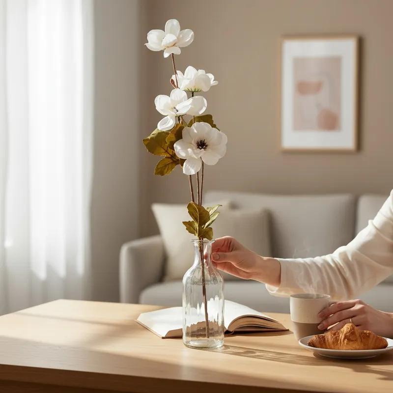 GAŁĄZKA 4 JESIENNYCH KWIATÓW Do Wazonu ANEMONY 90 cm - Białe