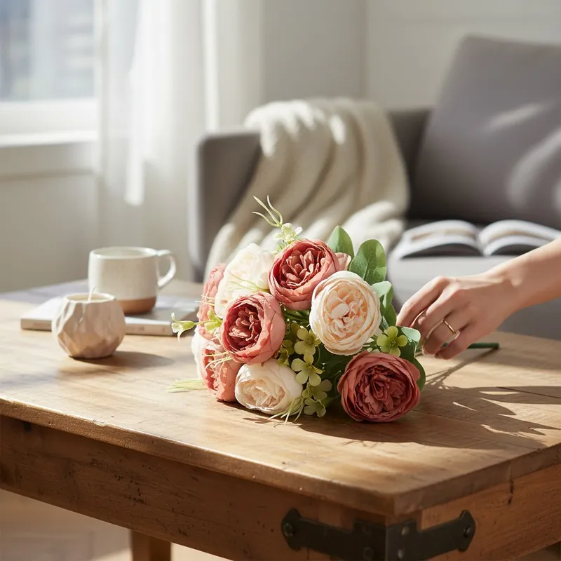 Bukiet 12 Piwonii Peonii Kompozycja Do Wazonu W Kolorach Brązu I Kremu 36 cm