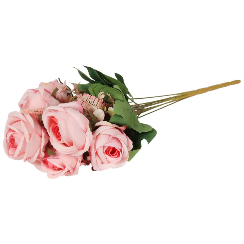 BUKIET 9 RÓŻ Z DODATKAMI Sztuczne Kwiaty Do Wazonu KOMPOZYCJA 46 cm - Różowa