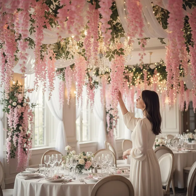 Wisteria Sztuczne Kwiaty Girlanda Glicynia Kwiaty Wiszące Balkon Taras Ślub - Różowa