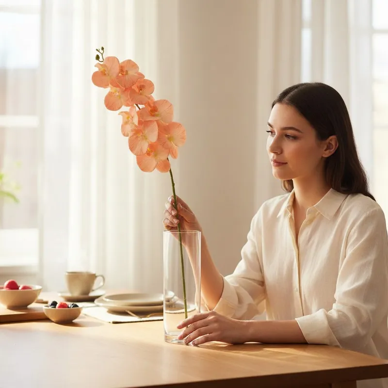 STORCZYK Sztuczne Kwiaty Do Wazonu GAŁĄZKA ORCHIDEA Łososiowa 100 cm