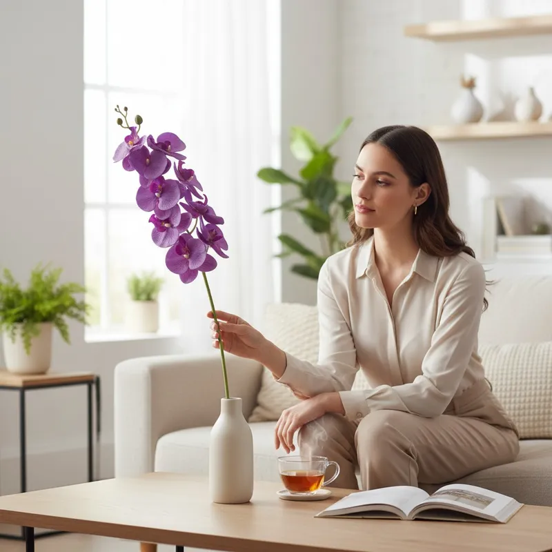 STORCZYK Sztuczne Kwiaty Do Wazonu GAŁĄZKA ORCHIDEA 100 cm - Fioletowa