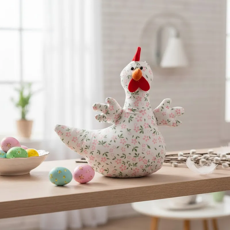 Kura Ozdoba Z Materiału W Kwiatki Kura Folklor Wielkanoc 25 cm - Różowa