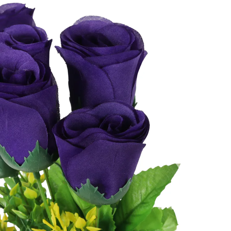 BUKIET 7 RÓŻ Z DODATKAMI Sztuczne Kwiaty Do Wazonu KOMPOZYCJA 35 cm - Fioletowa
