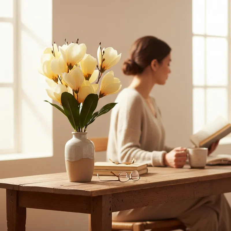 BUKIET MAGNOLII Sztuczne Kwiaty Do Wazonu KOMPOZYCJA 37 cm - Żółta