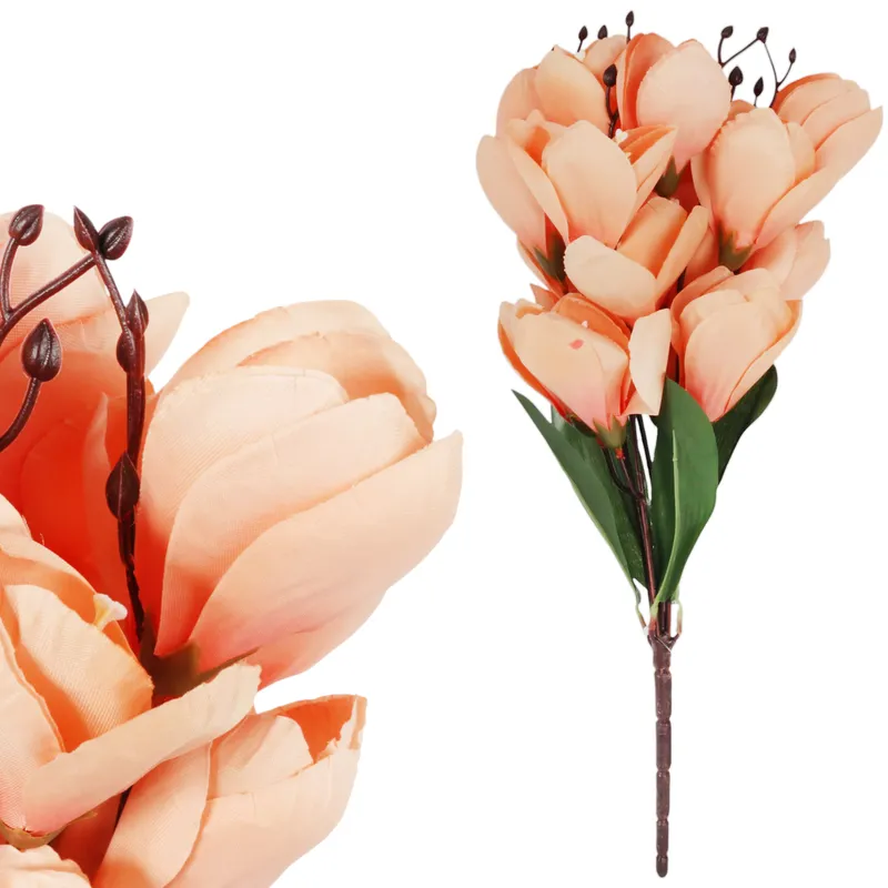 BUKIET MAGNOLII Sztuczne Kwiaty Do Wazonu KOMPOZYCJA Łososiowa 37 cm